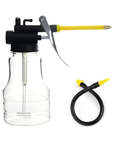 Image of QWORK® Transparent Oil Can, High Pressure Pump Oiler with 2 Spout Straight & Flexible, 250ml