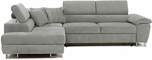 Image of Ashbourne Grey Corner Sofa Bed with Storage – L Shaped Fabric Sofa Bed – Pull Out Double Sleeper Couch – 5 Seater Modern Sofa for Living Room – Left & Right Hand Options