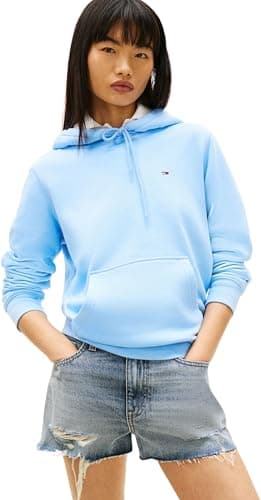 Image of Tommy Jeans Women's Tjw Reg S Flag Hoodie Dw0Dw19958 Pullover Hoodie, BLUE (Light Powdery Blue), L