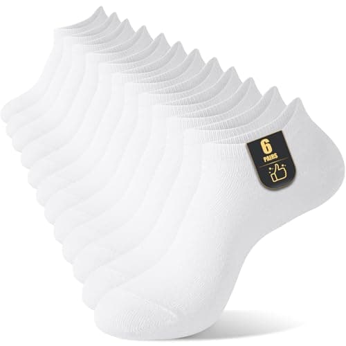 Image of SockWaddles 6 Pairs Cotton Trainer Socks Womens 3-5/6-8, Thin Breathable Ladies Ankle Socks Low Cut Summer Sock, White