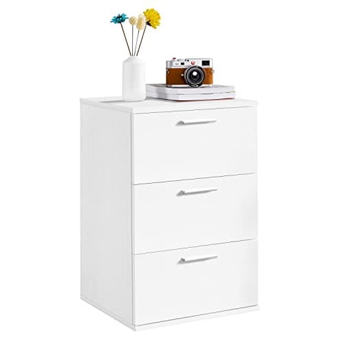 Image of Yaheetech White Bedside Table, Chest of 3 Drawer, Bedside Drawers, Wood Night Stand with Metal Handles, Storage Side Table for Bedroom Living Room, 35 x 40 x 60 cm