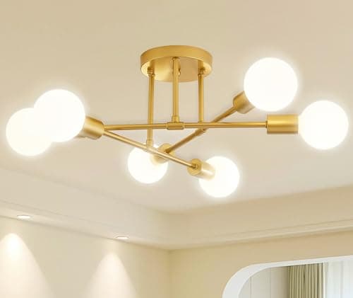 Image of Dellemade Ceiling Light, 6-Lights Chandeliers Gold Ceiling Lighting for Living Room,Bedroom,Kitchen (Gold)