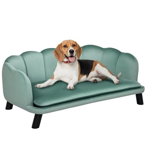 Image of PawHut Dog Sofa, Pet Couch Bed for Medium, Large Dogs w/Legs, Cushion - Green