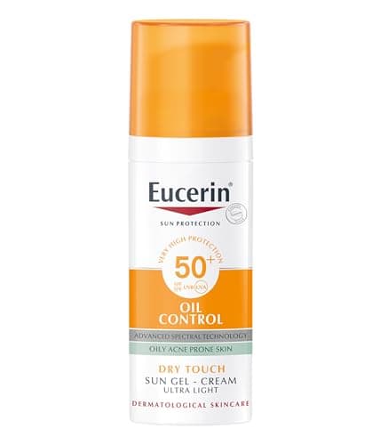 Image of Eucerin Oil Control Sun Gel-Cream Dry Touch SPF 50+ 50ml, Unscented Sun Protection Gel for Sensitive, Oily and Acne-Prone Skin, Fast-Absorbing Sunscreen with UV Filter