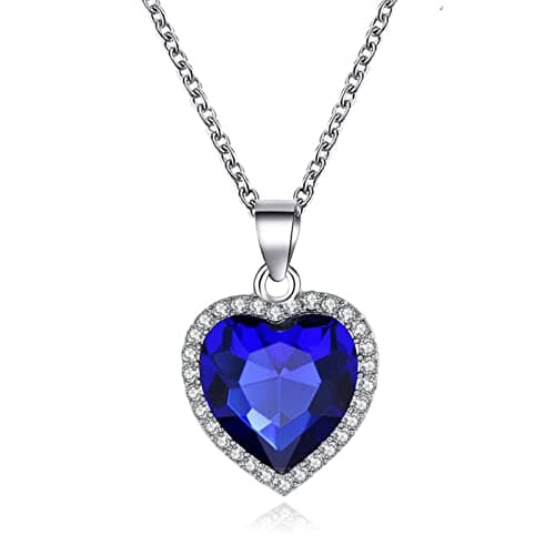 Image of Yienate Fashion Sapphire Heart Crystal Necklace Choker Chain Blue Gemstone Love Pendant Silver Chain Heart of the Ocean Crystal Love Necklace Jewelry Gift for Women Girls