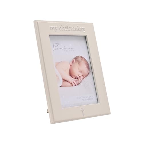 Image of Bambino Resin Photo Frame – “My Christening” 4" x 6" Baby Picture Frame | Freestanding Keepsake Gift for Christening, Baptism, Newborn, Baby Boy or Girl | Classic Nursery Decor for Shelf or Mantel