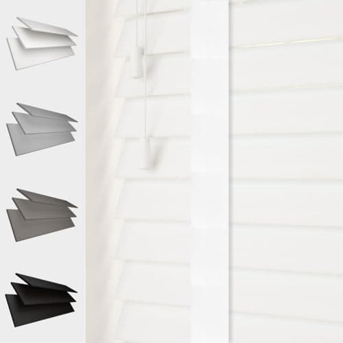 Image of Faux Wood Venetian Blind [White, 165cm Width x 120cm Drop, Tape]