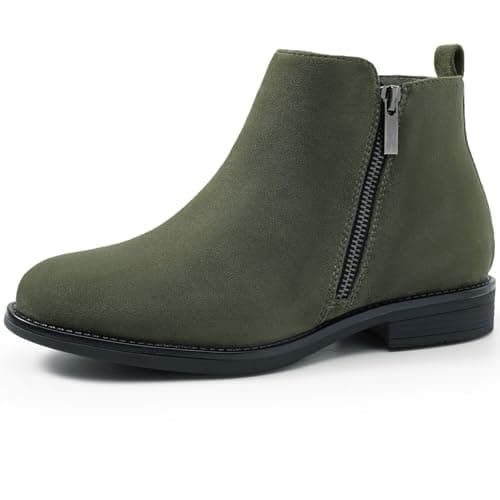 Image of Harvest Land Womens Chelsea Boots Ladies Ankle Boots Winter Boots Stylish Classic Short for Adults Zip up Shoes Olive 7UK