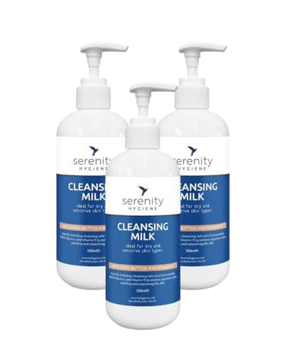 Image of Serenity Gentle Hydrating Cleansing Milk 500ml - Enriched with Shea Butter, Glycerin & Vitamin E - Soothing Facial Cleanser & Makeup Remover - Made in UK (500 ml) (500 ml (Pack of 3))