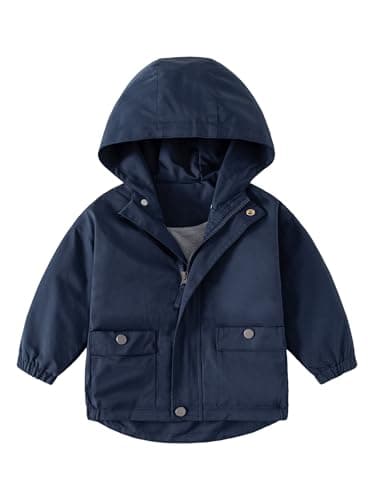Image of Volunboy Little Boys Hooded Jacket, Cartoon Print Windproof Windbreaker Zip Coat Outwear(Tag Size 130,5-6 Years,Dark Navy