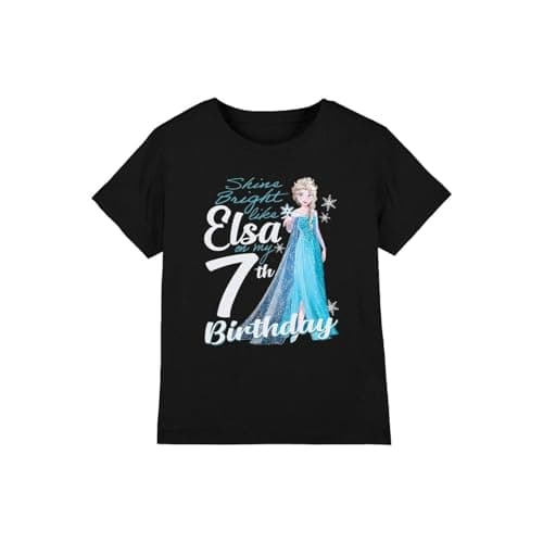 Image of Frozen Bright Like Elsa 7t Birthday Girls T Shirt, Black, 7-8 Years