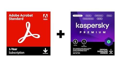 Image of Adobe Acrobat Standard + Kaspersky Premium Total Security 2024 | 5 Devices | 1 Year | Anti-Phishing and Firewall | Unlimited VPN | Password Manager | Parental Controls | 24/7 Support | Online Code