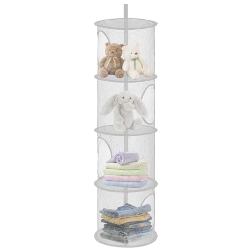 Image of APOMOONS Hanging Mesh Storage Basket, Foldable 4 Tier Hanging Teddy Storage Net, Compartments Soft Toy, Small Toy Storage Bag for Cuddly Toys Clothes Sundries(A) (Grey)