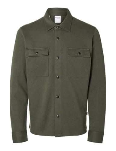 Image of SELECTED HOMME Male Overshirt Classic, Forest Night, L