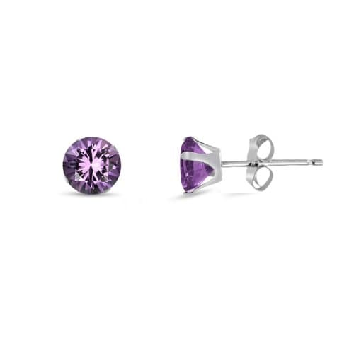 Image of 3MM Classic Brilliant Round Cut Cubic Zirconia (CZ) Sterling Silver Solitaire Stud Earrings/Ear Studs for Women Ladies Girls - Birthstone Earrings - AMETHYST PURPLE. 3-AMET