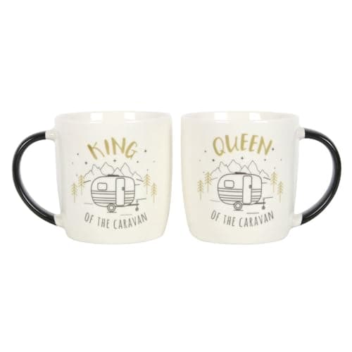 Image of Something Different Set of 2 New Bone China Mugs - King and Queen Couples Caravan Mug Set - from The Happy Camper Range