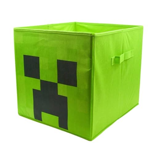 Image of Minecraft Creeper Kids Bedroom Storage Boxes + Handles Durable Fabric Foldable Box Cubes Compatible Kallax Furniture | Organiser for Kids Toy Room & Playroom