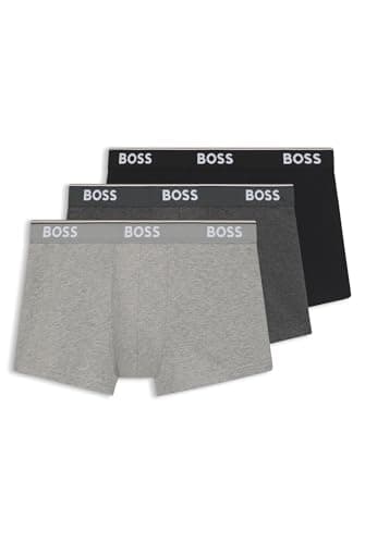 Image of BOSS Mens Trunk 3P Power Three-Pack of Logo-Waistband Trunks in Stretch Cotton