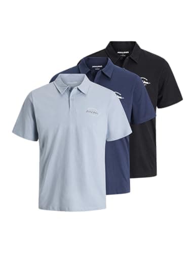Image of JACK & JONES Men's Jjbrandon Polo Ss 3Pk Mp, Blazer Navy, M (Pack of 3)
