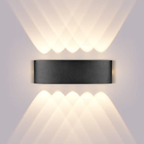 Image of CANMEIJIA LED Up and Down Wall Lights Outdoor & Indoor, 3000K 10W IP44 Waterproof, Black Aluminium, Modern, Suitable for Living Room, Bedroom, Bathroom, Garden, 27 x 8.5 cm