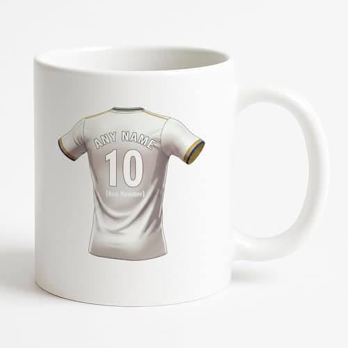 Image of UNIGIFT Personalised Gift - West Yorkshire Football Fan White Mug (White Jersey Design) Custom Name Message Cup - Beeston LS11 Club