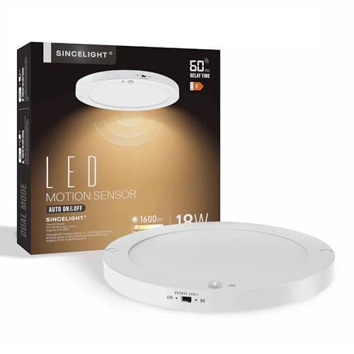 Image of SINCELIGHT PIR Motion Sensor 18W LED Ceiling Light (Φ9''/220mm), Automatically ON/Off, Movement Activated, Dual Mode Turnable, Warm White 2700K, Surface/Flush Mount for Hallway,Porch, Pack of 1