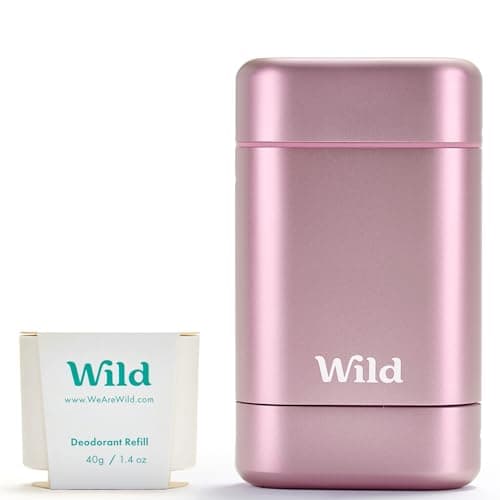 Image of Wild - Natural Refillable Deodorant Starter Kit with Pink Case and Fresh Cotton & Sea Salt Scented Refill (40g) - Aluminium Free - Long Lasting Protection - Vegan