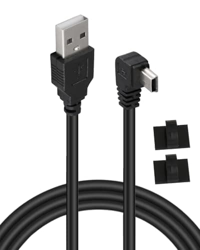 Image of 3.5M USB A Male to Mini B Cable, 5V 2A 90 Degree Right Angle Mini 5P Connector Charger With 2Pcs Wiring Clips Cord Data Sync Charge Cord for Dash Cam Driving Recorder Navigator DVR Camera Camcorder