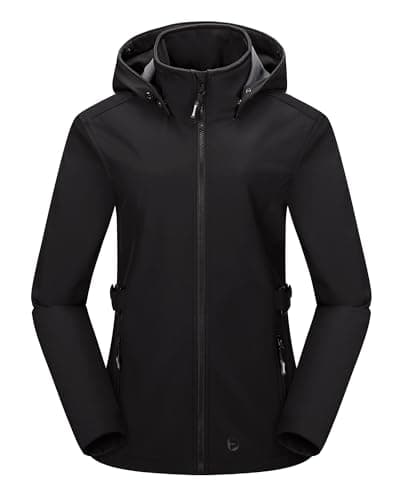 Image of Outdoor Ventures Women’s Waterproof Softshell Jacket with Datachable Hood Fleece Lined Outdoor Jacket Ladies Hiking Short Coat Casual Outerwear Jacket Hiking Camping Black L