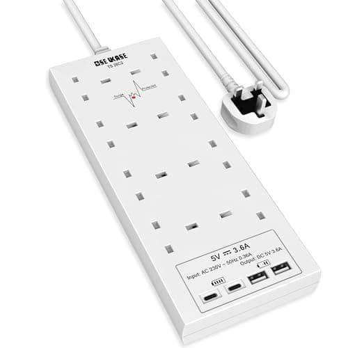 Image of Extension Lead with USB Slots, 8 Way Socket Surge Protection with 4 USB Charger(2C+2A) Multi Plug 2990W Safety Shutter with 2M Extension Cord for TV PC Laptops Tablets