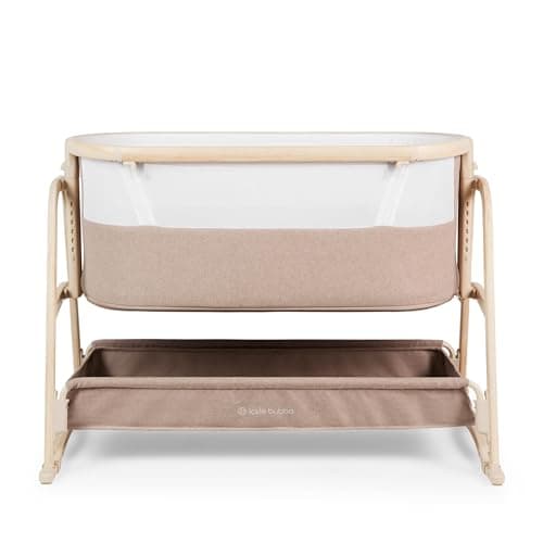 Image of Ickle Bubba Bubba&Me Luxe Bedside Crib – Co-Sleeper Baby Bed with Rock or Static Mode, Adjustable, Breathable Mesh, Mattress & Storage, 0-6 Months (Biscuit)