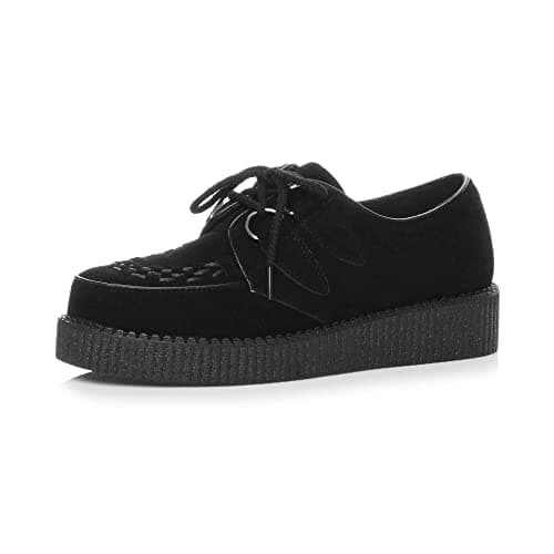 Image of Ajvani Mens lace up Goth Punk Rockabilly Brothel Creepers Teddy boy Shoes, Black Suede, 9 UK