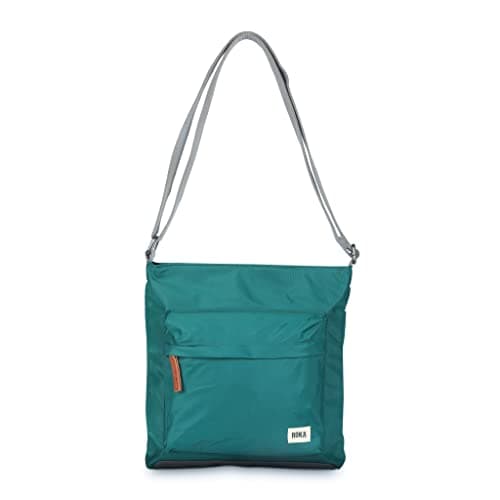 Image of ROKA Kennington Medium Nylon Crossbody Bags for Women & Men - Multi Pockets, Chunky Zip, Adjustable Strap for Travel, Work, School - Teal