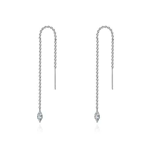 Image of 925 Sterling Silver Threader Pull Through Earrings For Women Cubic Zirconia Teardrop Dangle Chain Earring