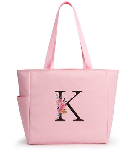Image of KALIDI Personalized Tote Bag with Zipper,A-Z Initial Alphabet Monogrammed Large Tote Bags Gift for Women Bridesmaid Mom Teacher Friend Wedding Daily Shopping