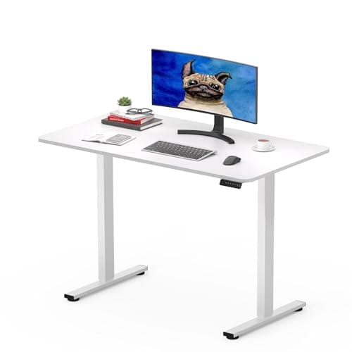 Image of SANODESK 100 x 60cm Electric Standing Desk ONE PIECE Height Adjustable Desk Sit Stand Table Home Office Desk with Memory Smart Pannel for Work (White Frame+ White Desktop)