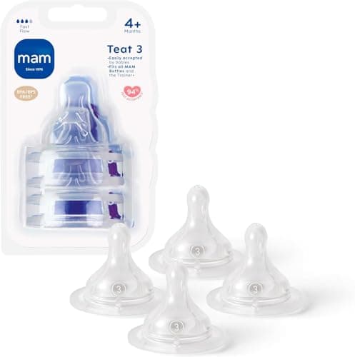 Image of MAM Teats Size 3 | 4 Pack | Fast Flow | Suitable from 4+ Months | Fits All MAM Bottles | Made from SkinSoft Silicone | Baby Accessories