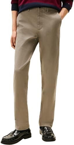 Image of Tommy Hilfiger Men's Denton Brushed Twill Straight Fit Chinos, Grey (Hydrogen Grey), 34W/33L