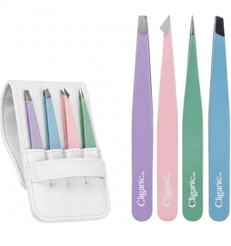 Image of 4-Piece Professional Tweezers Set with Case | Stainless Steel | Best Precision for Eyebrow, Splinter & Ingrown Hair Removal | Includes: Slant, Point, Straight, & Point/Slant