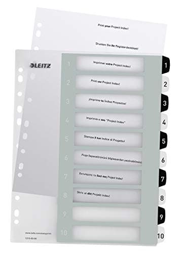 Image of Leitz WOW Printable Index, Extra-Wide, 1-10 Numbered Tabs, PP, A4, White/Black