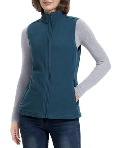 Image of 33,000ft Women's Fleece Gilets Lightweight Warm Ladies Vest Outerwear, Sleeveless Spring Jacket with Zip Up Pockets Vintage blue S/UK 10