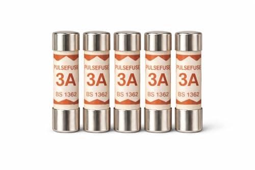 Image of Pulsefuse® 5 x 3A Plug Top Fuses BS1362 | 3 Amp Household Ceramic Cartridge Tube Fuse 240V/250V 6.3x25mm for UK Mains Electrical Appliances