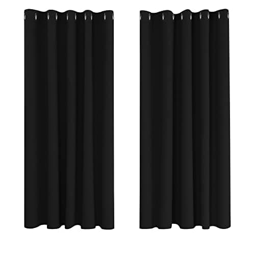 Image of Deconovo Blackout Curtains 66 x 54 Super Soft Thermal Insulated Energy Saving Eyelet Black out Curtains for Bedroom 66 x 54 Drop Inch Black 2 Panels