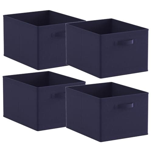 Image of Homullel Foldable Storage Cube Boxes Set of 4 Dark Blue, Storage Unit Box with Handle, Collapsible Storage Bins Organiser for Shelf Closet Organization