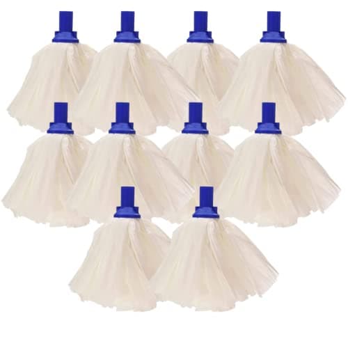 Image of Avern Exel Mop Heads BIG White Push Socket Fit Mop Heads (Pack Of 10) Disposable Super Absorbent Heavy Duty Mops - Colour Coded - Robert Scott (Blue (10 Pack))