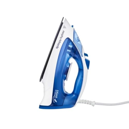 Image of Morphy Richards LightGlide Steam Iron, Ceramic Non Stick Soleplate, 100g boost, 24g Output, Self Clean, Variable & Vertical Steam, 2200W, Blue and White, 300401
