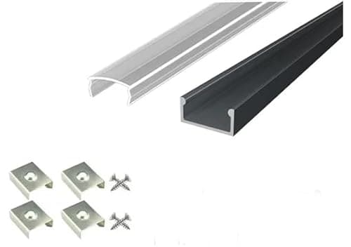 Image of 2 Metre Surface/Recessed Mounted Anthracite Grey LED Profile P4-1 C/W Clips & Clear Cover | Perfect for Bedroom, Stairs, Hallway, Kitchen, Cabinet (15mm x 7mm)