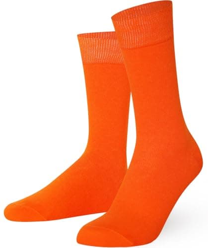 Image of Mysocks Finest Cotton Dress Socks for Men Women - Super Soft Breathable Plain Orange Crew Socks for Business Casual Looks Orange 4-7