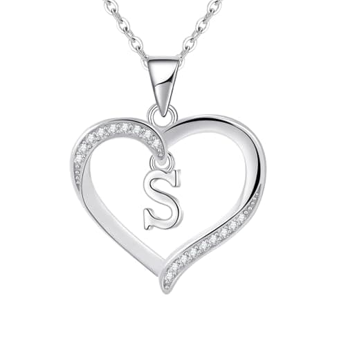 Image of Cosie Lily Silver Necklaces for Women Heart Initial Necklace Sterling Silver Necklace Letter Necklace A Name Pendant Jewellery for Women,Initial Necklaces for Girls Gifts for Girls Birthday Presents