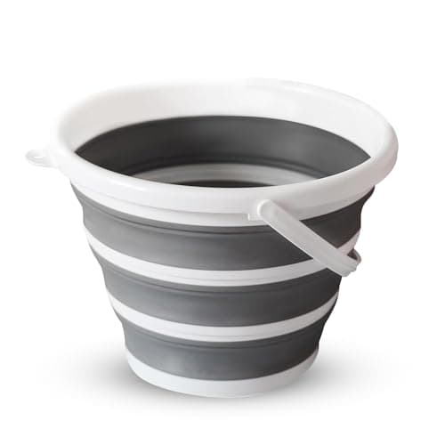 Image of Collapsible Bucket 10L, Silicone Folding Bucket, Round White/Grey Mop Bucket for Cleaning Tools, Ideal for Travelling & Fishing, Space-Saving Design by Zuvo